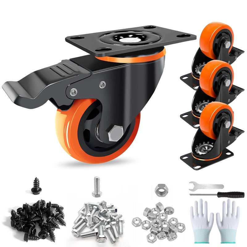TAYLOON 3 Inch Casters Set of 4 Heavy Duty, Caster Wheels with Safety Dual Locking, No Noise Swivel Plate Casters,Industrial Castor Wheels Sets 4 for Furniture,Workbench(Free Hardware Kits)… - Image 1